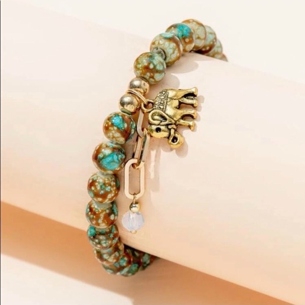 Boho Beaded Elephant Charm Bracelet